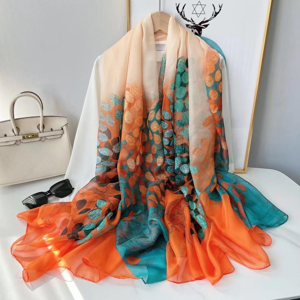 Women's Fashion Scarf Polyester Mature Style with Plant Pattern - Large Beach Shawl Wrap, Decorative Sun-Proof and Windproof