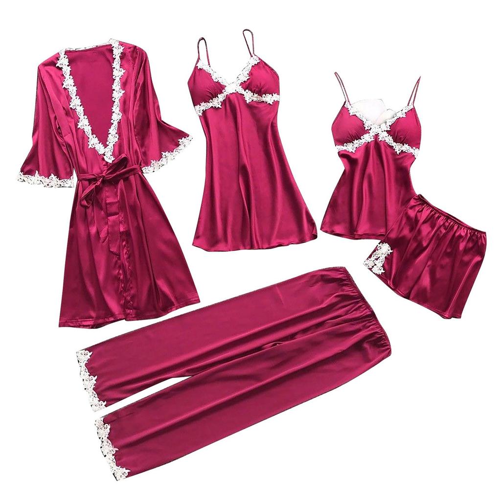 Женский комплект из 5 предметов, сексуальное нижнее белье с подвязками, халаты, кружевное боди, нижнее белье с глубоким V-образным вырезом