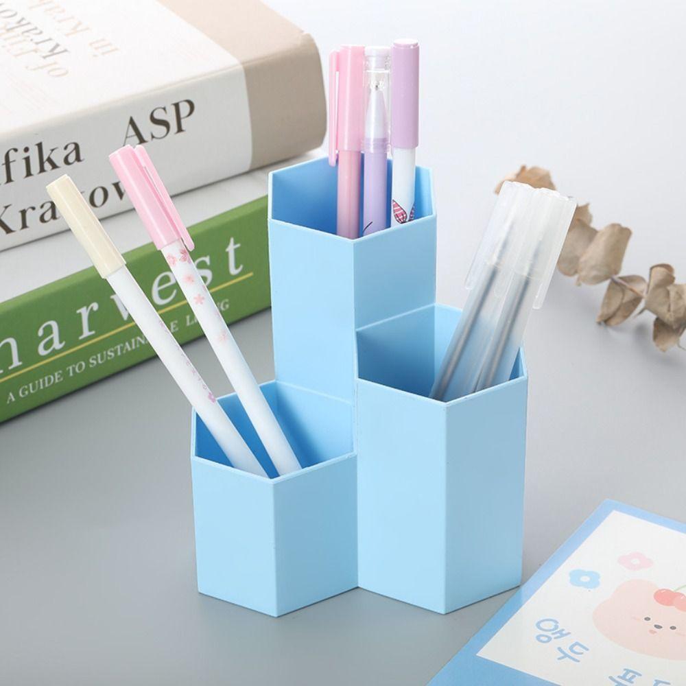3-Grid Pen Holder Storage Box Desktop Organizer Multifunctional Pencil Case Stationery