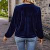 Spring Autumn V-neck Vintage Loose Casual Blouse Women Solid Color Lantern Long Sleeve Pullover Shirt Top