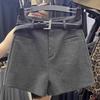 Women's Petite High-Waist Gray Wool Shorts - Autumn/Winter 2024 A-line Wide Leg