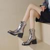 Модные ботильоны на каблуке, меховые, женские ботильоны в стиле панк, очень высокие каблуки, лакированная кожа, женские короткие туфли, обувь, новинка