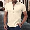 Men's Retro Summer Cotton Linen Tops Casual Short Sleeve Buttons Henry Shirt Casual White Black Blue Shirts
