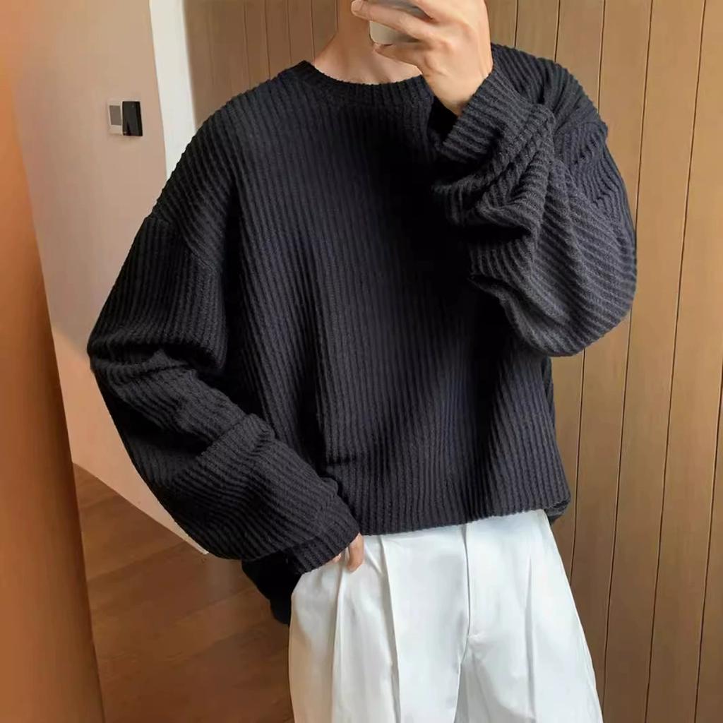 Men's Spring Waffle Long Sleeve T-shirt Slouchy Inside Loose Top