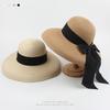 Straw hat women's summer retro fashion bow sunscreen visor seaside vacation foldable big eaves hat