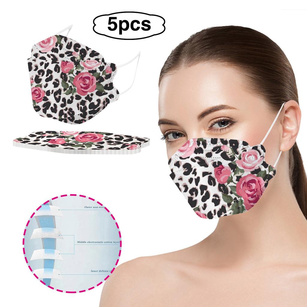 Adult Leopard Flowers Printed Outdoor Prevention Fish Mask Face 