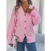 Autumn and Winter Women's Casual V-neck Lantern Sleeve Twist Button Knit Cardigan Sweater Jacket