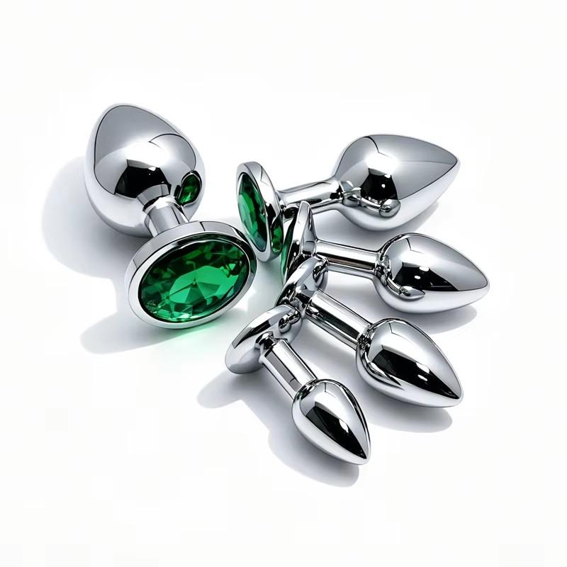 5 Size Green butt plug Metal anal plug Jewelry base beginner to expert G-point massage dildos adult women toys adult men toys