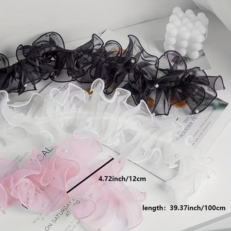 Кружевная лента из снежной пряжи 1 рулон 12 см Плотная плиссированная с бусинами Кружевная лента из снежной пряжи Лента для цветочной упаковки Лента для букета Блестящая жемчужная волнистая лента 1 м