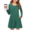 Girls' Long Sleeve Dress - Solid Color Pocket Dress
