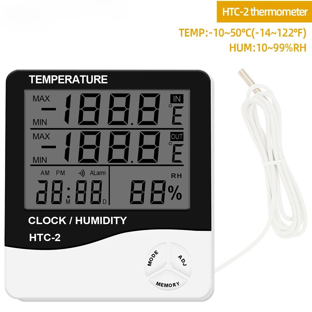 HTC-1/HTC-2 Цифровой термометр гигрометр ЖК-дисплей Домашняя уличная метеостанция Часы Монитор температуры и влажности