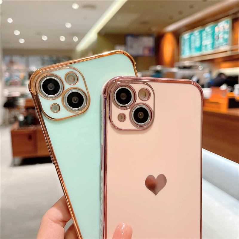 Роскошный чехол с сердечком для iPhone 14 13 12Mini 11 Pro X XR XS Max 7 8 Plus SE SE, мягкий гальванический бампер