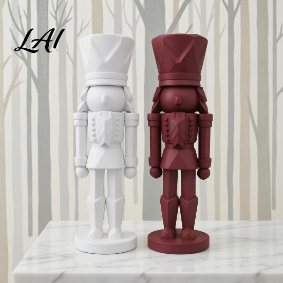 Modern Nutcracker Figure 3D Printed Soldier Statue Geometric Minimalist Figurine for Desk New Year Interior Soft Furnishings Shelf DIY Paintable