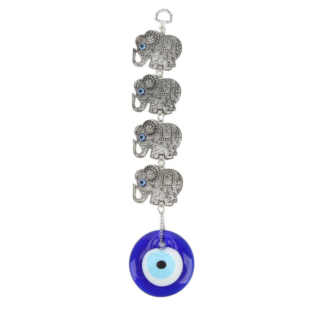 Blue Eye Ornament 4 Hollow Alloy Elephants Good Luck Evil Eye Hanging Decor Suspension Alloys Glass