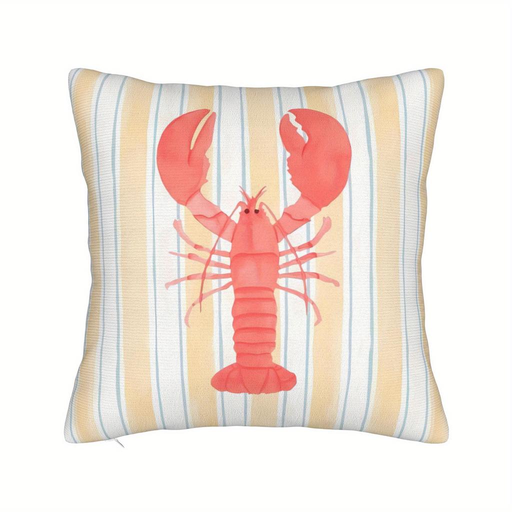 Lobster Pattern Decorative Cushion Cover Fun Coastal Throw Pillow Case for Sofa
