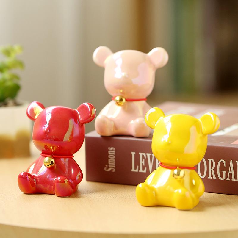 Гальванизированная керамическая скульптура свирепого медведя для рабочего стола, маленькое украшение для интерьера автомобиля, подарочная мультяшная творческая маленькая кукла