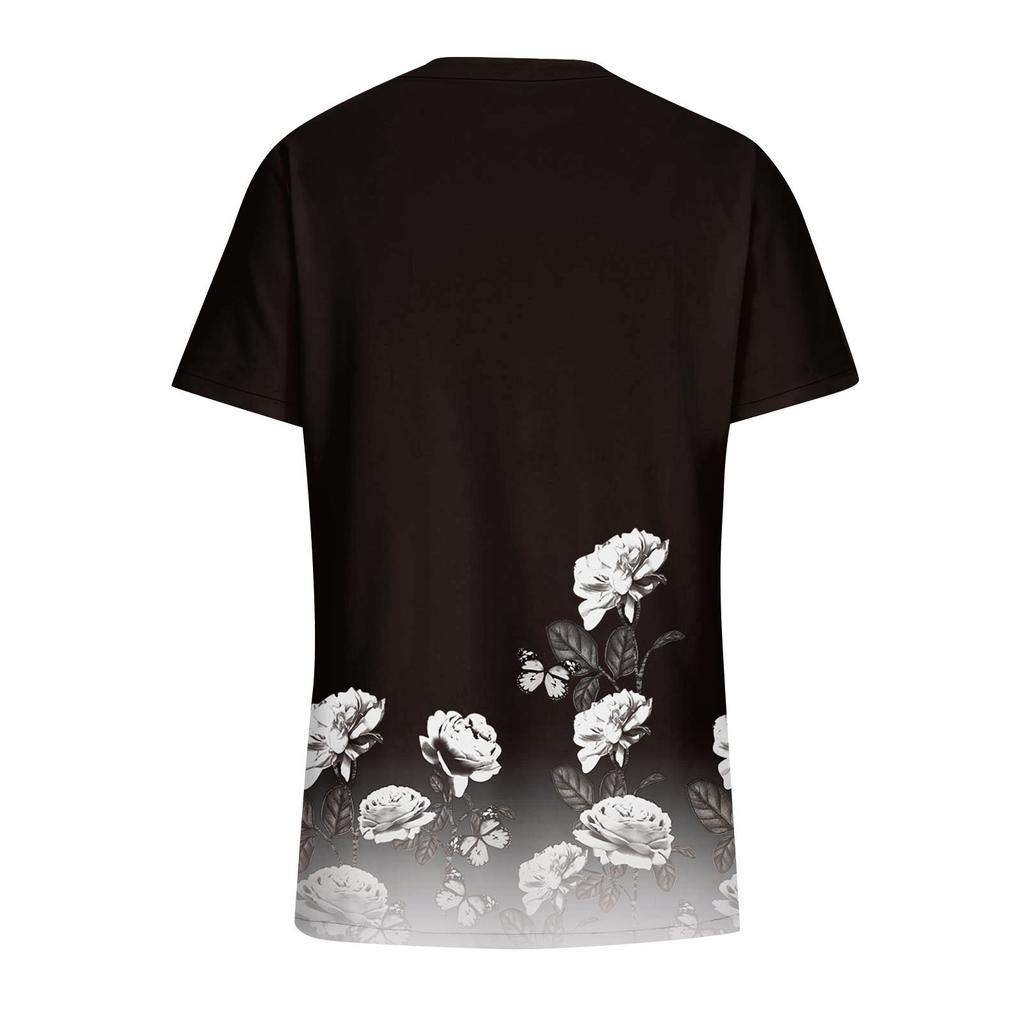 Women's Fashion Casual Print V-neck Short Sleeves Printed T-shirt