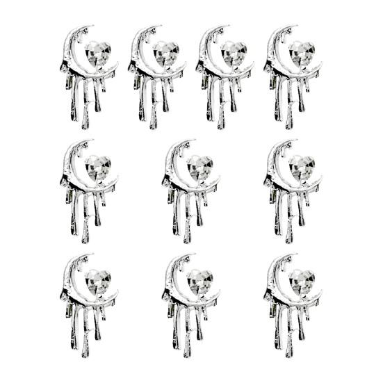 10 шт., стразы для дизайна ногтей, украшение 3D, сердце, луна, крест, летучая мышь, искусственный кристалл на металлических подвесках, креативные ювелирные украшения, аксессуары для чехла для телефона