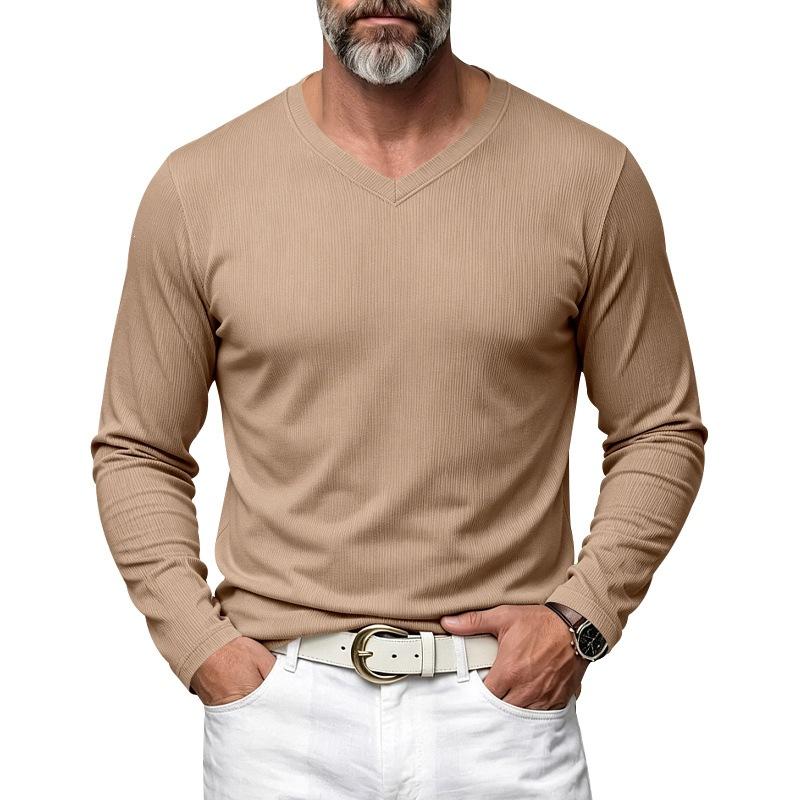 Men S Casual V Neck Long Sleeve Pullover Basic T Shirt