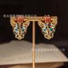 BJ Animal Style Cheetah Necklace Colorful Treasure Exaggerated Leopard Head Earrings Personalized Antique Heavy Industry Jewelry