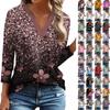 Women's V-neck 3/4 Sleeve Top Casual T-Shirt Printed Loose Pullover
