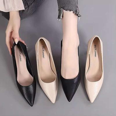 Туфли женские на мягкой подошве черные туфли-стилеты для профессиональной носки с острым носком на низком каблуке из мягкой кожи удобные одинарные туфли