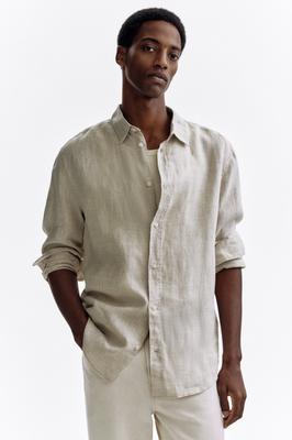 Рубашка HM Linen Regular Fit светло-бежевого цвета