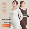 "8829 Plus Size Women's Wool Silk Velvet Thermal Underwear with Chest Pad - Long Sleeve Top"