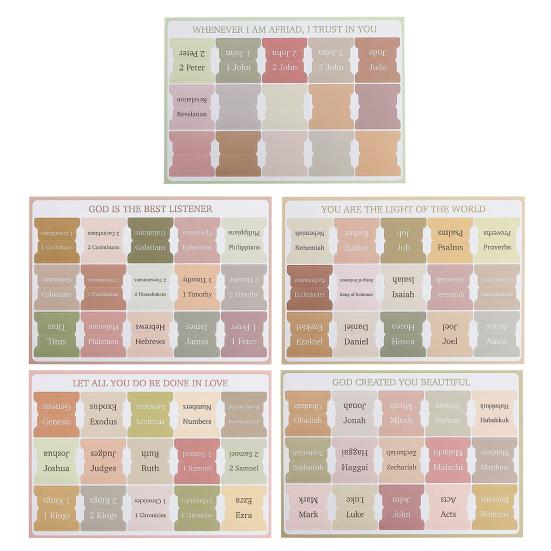 5 Sheets Bible Index Label Stickers Different Colors Self-adhesive Anti-slip Clear Print Boho Color Durable Bible Book Tabs