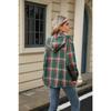 Осенне-зимняя женская куртка больших размеров с длинными рукавами и капюшоном на пуговицах, клетчатая толстовка