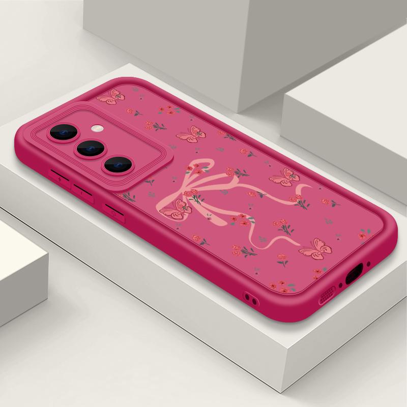 Для Samsung S25 Ultra S24 FE S23 S22 A56 A36 A55 A16 A15 A35 чехол для телефона с бантом и цветочным принтом TPU матовый противоударный мягкий силиконовый защитный чехол для объектива