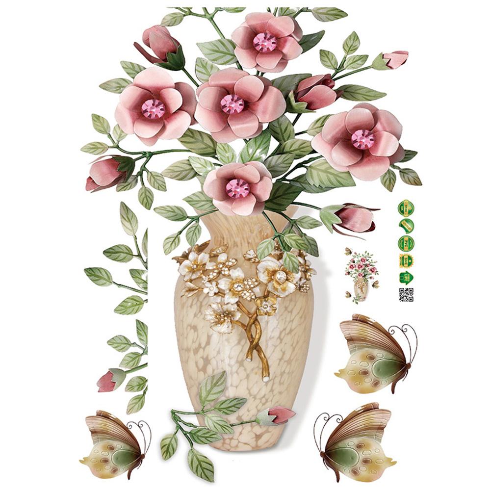 3d Flowers In Vase Self-adhesive Wall Stickers Chinese Style Wall Art For Bedroom Living Room Wall Decoration