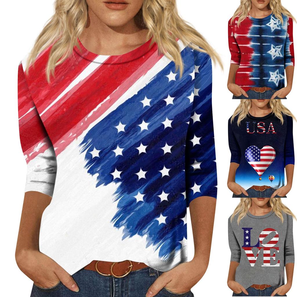 3/4 Sleeve Shirts For Women Cute Tops Graphic Tees  Blouses Casual Plus Size Basic Tops Pullover
