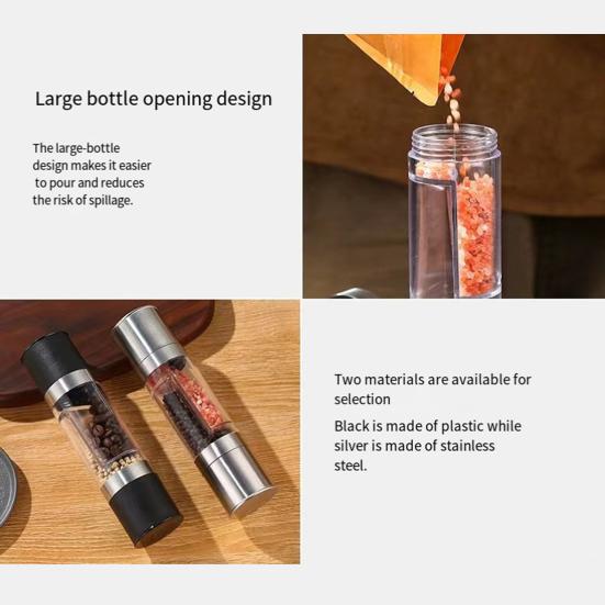 Dual Spice Grinder 2-in-1 Stainless Steel Manual Pepper And Salt Mill with Ceramic Core Adjustable Coarseness Seasoning Tool for Kitchen Travel Use