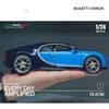 1:24-масштабная модель автомобиля Bugatti Chiron, игрушки для мальчиков, игрушки в возрасте от 3 до 12 лет, транспортные средства с откатным механизмом, музыкальными дверями и открывающимся капотом