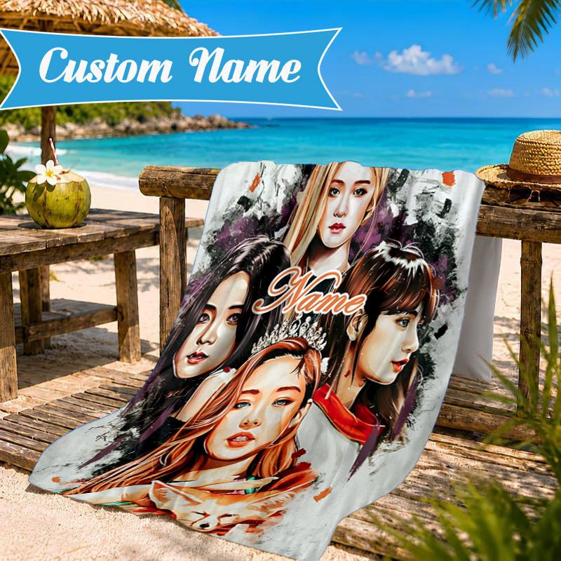 Custom Name Floral Fantasy Kpop Beach Towel Microfiber Beach Towel, Lightweight and Quick-Dry, for Summer Travel, Swimming Pool Gift