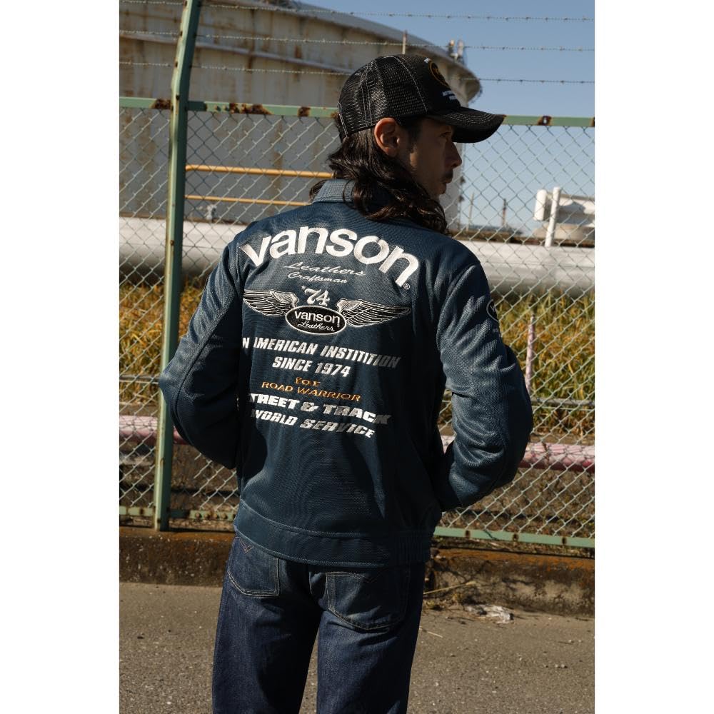 Vanson Men's Mesh Swing Top Jacket in Navy/White