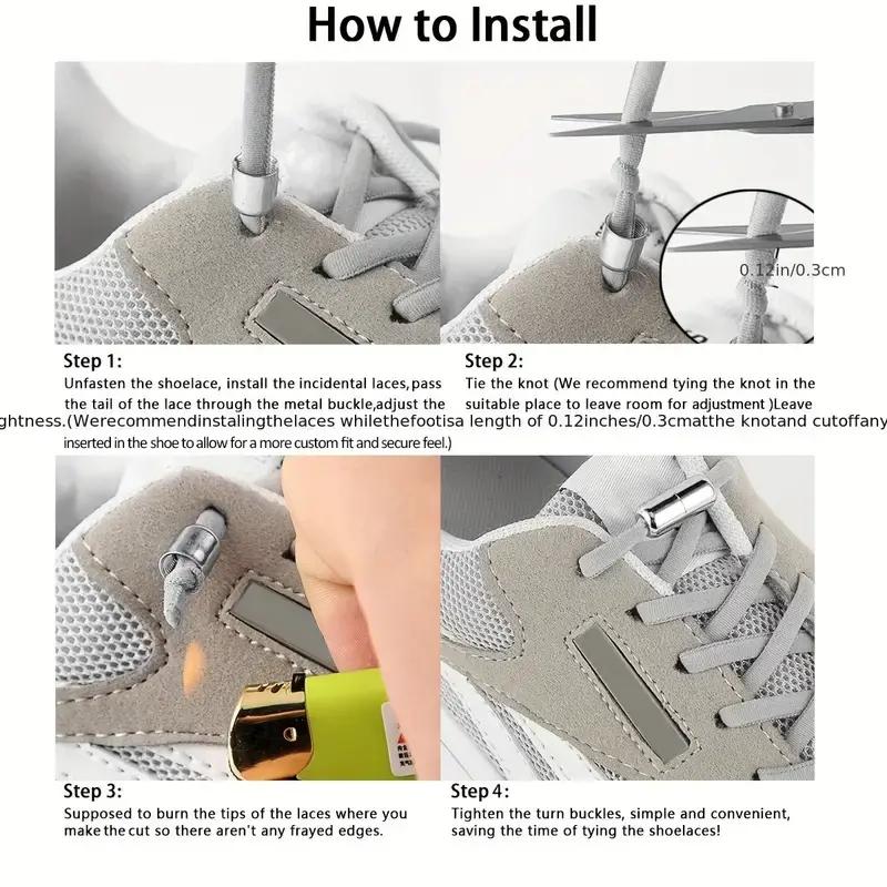 1 пара эластичных акриловых шнурков, полукруглые шнурки для кроссовок с металлическим замком для быстрой шнуровки для легкой и надежной посадки