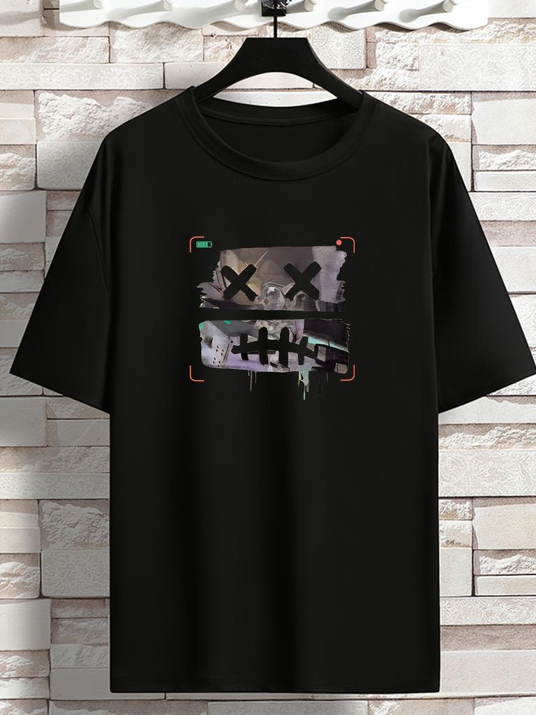 Spring Summer T-Shirt American Fashion Trendy Brand Print Men'S Youth Spring Summer Round Neck Oversized Widened Casual Versatile Top, Plus Size