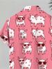 Men'S Casual Short-Sleeve Shirt with Pig Pattern Print, Made of Polyester, Multiple Specifications Available
