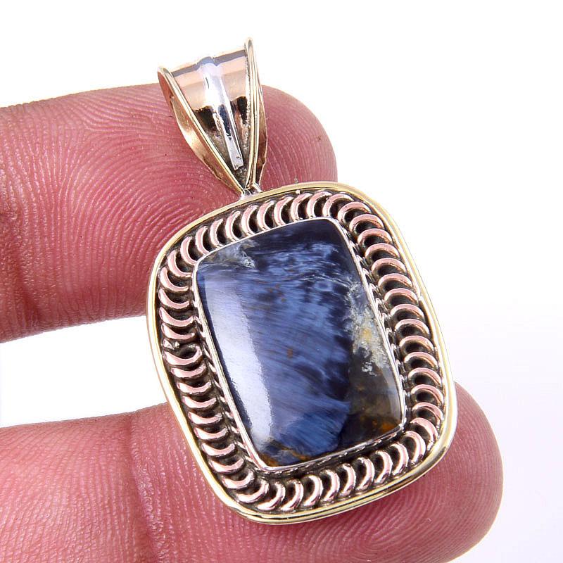Natural Pietersite Gemstone 925 Solid Sterling Silver TwoTone Pendant 1.50" B2r46