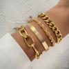 Boho Thick Gold Color Charm Bracelets Bangles Fashion Jewelry 4pcs Punk Curb Cuban Chain Bracelets Set for Women Gifts