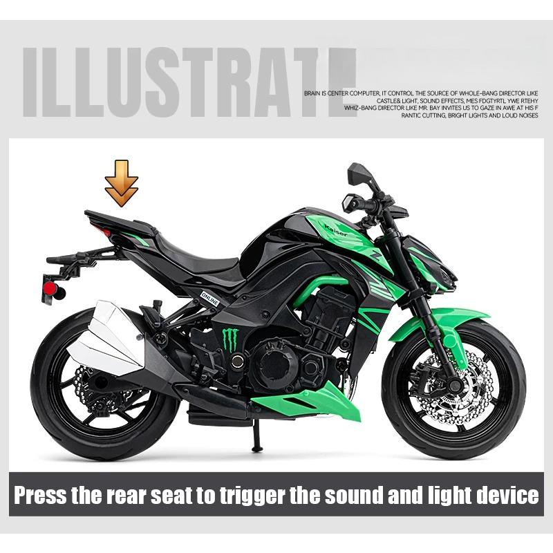 Масштаб 1/12 Модель мотоцикла Kawasaki Z1000 Уличный автомобиль Литье под давлением Металлический сплав Автобайк Амортизатор Внедорожник Автоцикл Игрушки Автомобиль