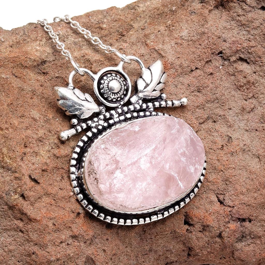 Rose Quartz  Drusy Gemstone Mother's Day Silver Jewelry Necklace 20 In