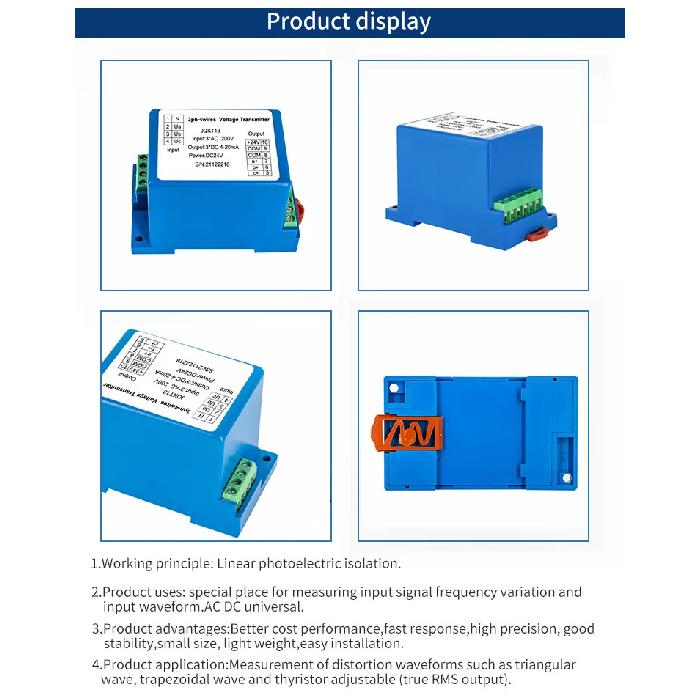 3ph AC Voltage Transmitter 5V/10V/50V/100V/200V/600V Transducer 4-20mA 5V 10V Output DC24V Power Supply Voltage Sensor