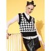 Women Black & White Houndstooth Design Sweater Vest