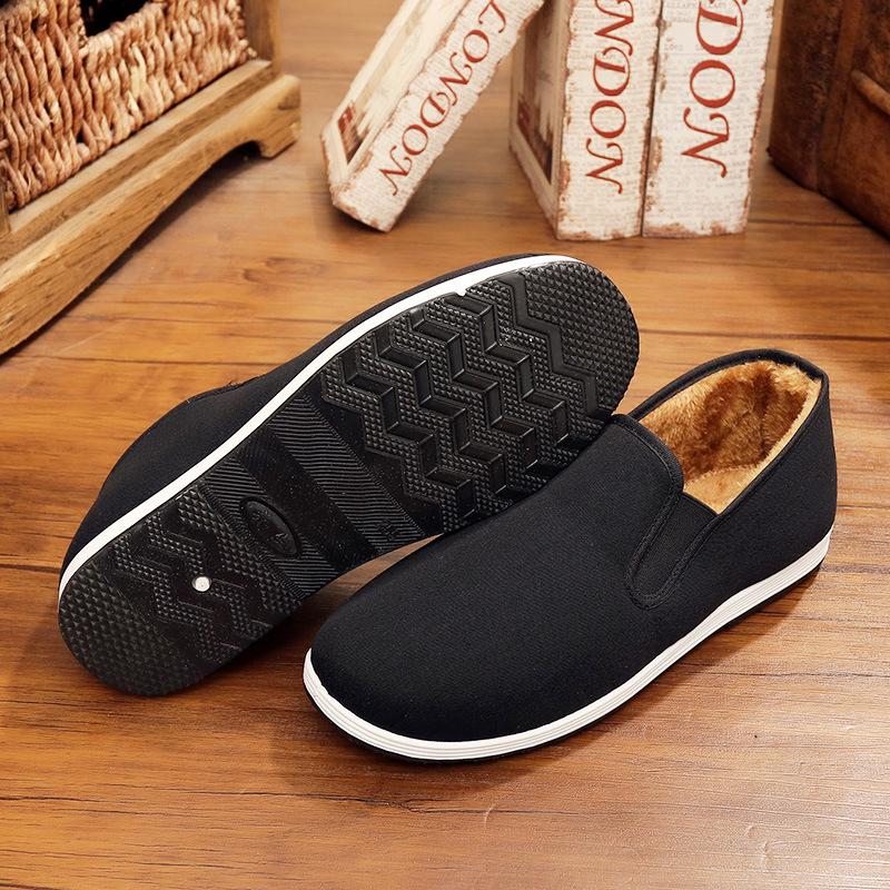 Зимние теплые подошвы из говяжьей жилы, мужская повседневная обувь с бархатной подкладкой для ног, обувь из хлопка для мужчин среднего и пожилого возраста