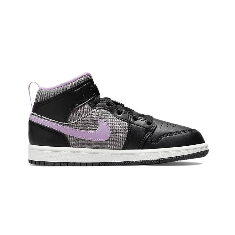 Детские кроссовки Air Jordan 1 Mid SE PS Houndstooth Black Lilac White DC7227-015