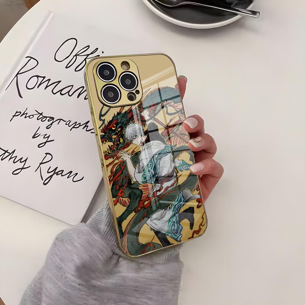 Чехол для телефона Аниме G-Gintama Роскошный Тонкий Золотой Чехол Для IPhone 17 Air 16 15 14 Plus 13 11 12 Pro Max Гальваническое Покрытие