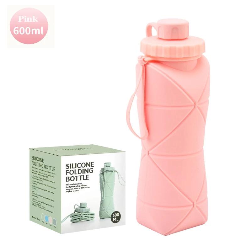 600ML Silicone Folding Water Bottle Sport Camping Hiking Motivational Drinking Bottle Cycling Kettle Reusable Adult Portable